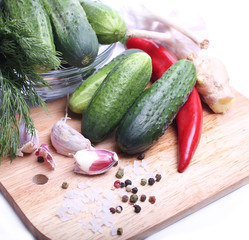 cucumbers, herbs and spices. closeup