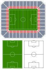 Soccer stadium illustration with stands and extra pitches