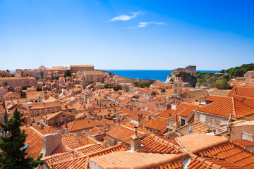 Naklejka premium Red rile roofs of Dubrovnik