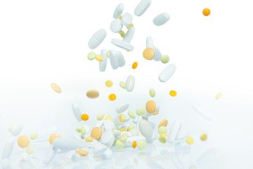 Drugs and tablets falling down