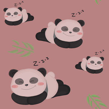 Sleepy little panda. Funny seamless children pattern