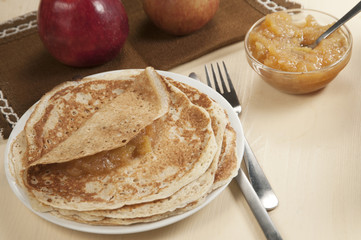 Pancakes with apple jam