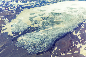 Birdview of glacier snout of Vatnajökull, Highlands, Iceland