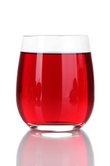 Glass of fresh garnet juice isolated on white