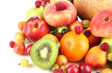 Naklejka na ściany i meble Assortment of juicy fruits, isolated on white