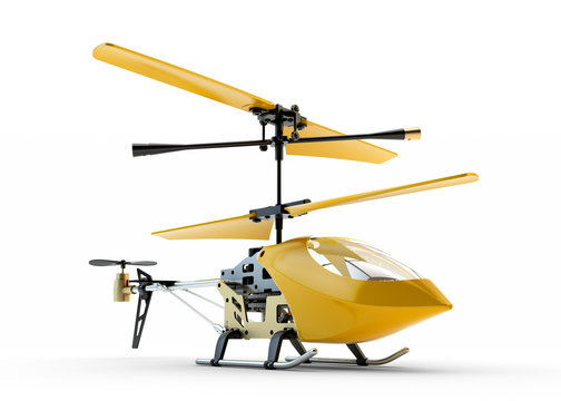 Generic yellow remote controlled helicopter isolated on white ba
