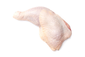 raw chicken leg on white background