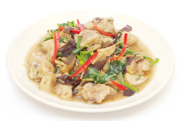 chicken fried with ginger on plate