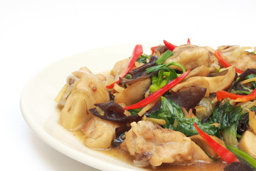 chicken fried with ginger on plate