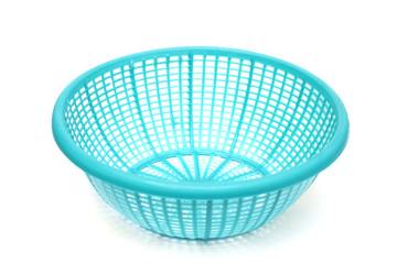 blue plastic basket on white background