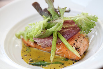 Grilled Salmon Steak with vegetables