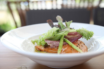 Grilled Salmon Steak with vegetables