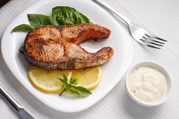 Grilled Salmon Steak. Top View