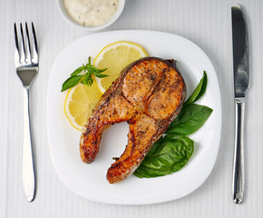 Grilled Salmon Steak. Top View