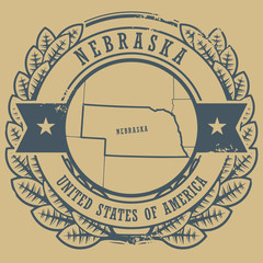 Stamp with name and map of Nebraska, USA, vector - obrazy, fototapety, plakaty