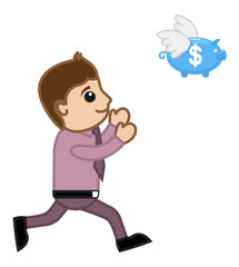 Investment Gone - Piggy Bank Flying - Vector Illustration
