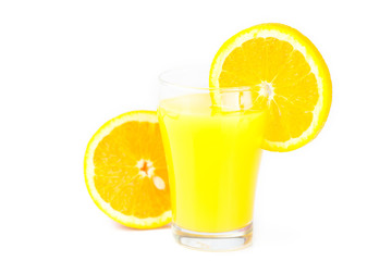 orange and a glass of orange juice isolated on white