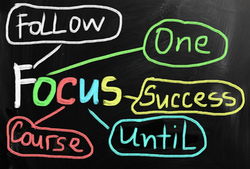 "Focus" handwritten with chalk on a blackboard