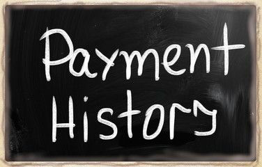"Payment history" handwritten with white chalk on a blackboard