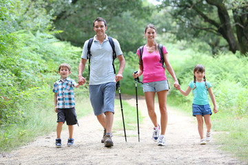 Family on a trekking day in countryside