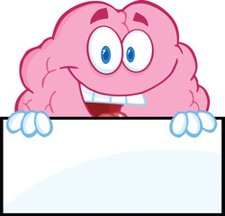 Smiling Brain Character Over A Blank Sign