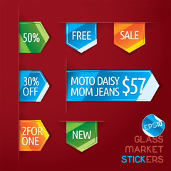 Glass Market Stickers Illustration, Icons, Button