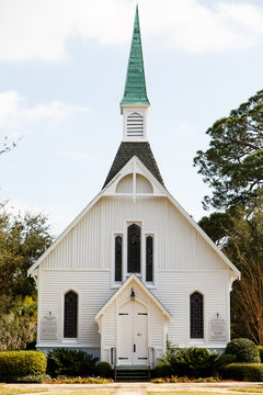 Small White Church with Green Steeple