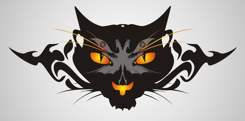 Tribal cat head on a gray background