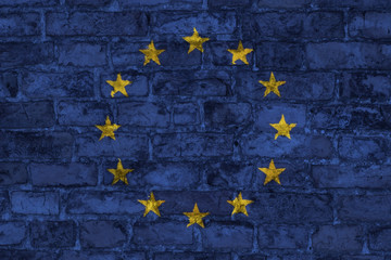 EU flag graphic on brick wall background