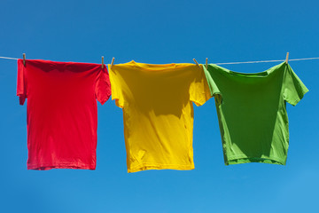 Shirts on clothesline.