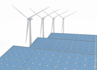 Windmill and Solar Panels. Alternative Energy Concept.