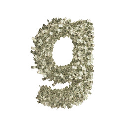 Kleiner Buchstabe g gebildet aus Dollar Banknoten