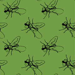 flies on green background