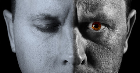 Face of man closeup with different textures