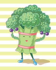 broccoli and dumbbells characterize the  healthy lifestyle