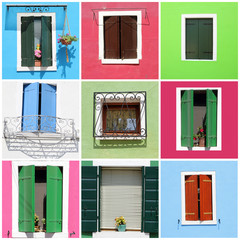 multicolor windows collage made of images from borgo Burano