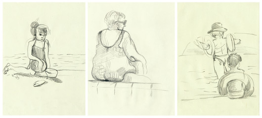 Fototapeta na wymiar Afternoon at the swimming pool. An hand drawn illustrations