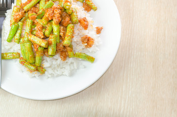 Stir fried pork and curry paste wite rice