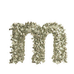 Kleiner Buchstabe m gebildet aus Dollar Banknoten