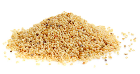 Pile of Poppy seeds over white background