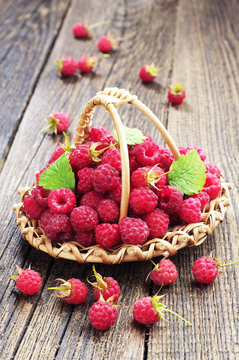 Raspberries in a wicker basket