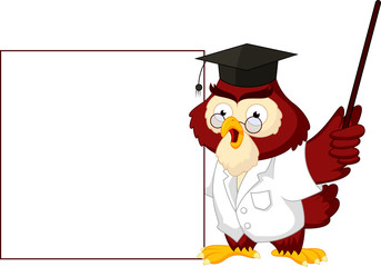 Owl teacher cartoon with blank sign