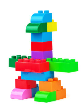 Toy bird made from toy colorful building blocks