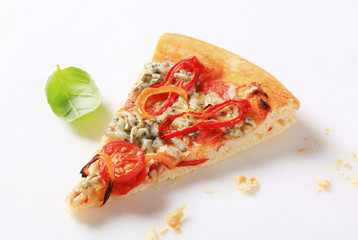 Blue cheese pizza with strips of pepper on top