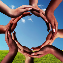 Black Hands Making a Circle Together