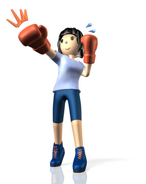 Young woman is in training for boxing.