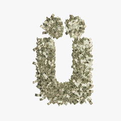 Kleiner Buchstabe ü gebildet aus Dollar Banknoten