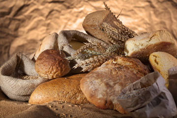 Various types of homemade bread made from various grains