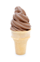 chocolate flavor ice cream cone on white
