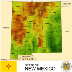 New Mexico USA counties name location map background